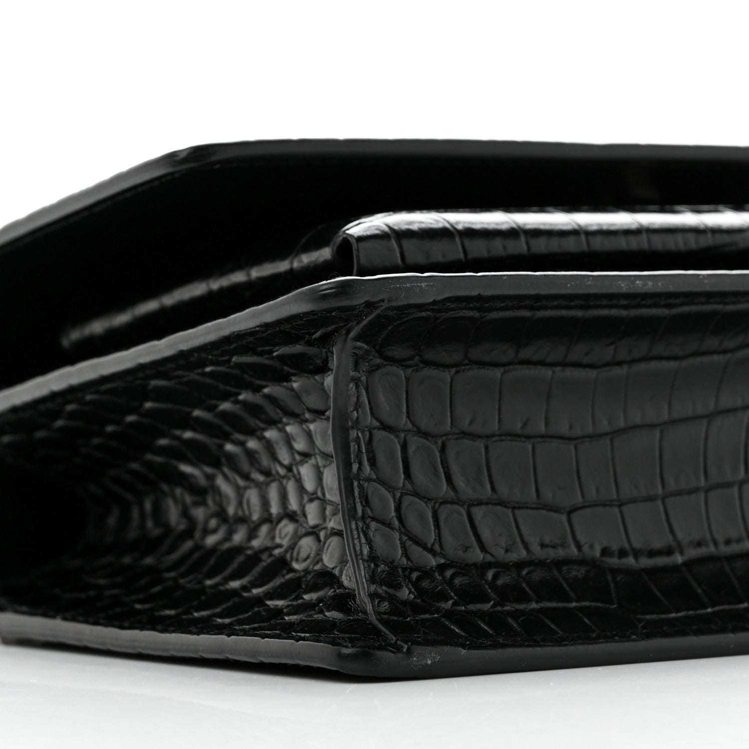 Saint Laurent Calfskin Crocodile Embossed Monogram Sunset Chain Wallet Black 10 of 11