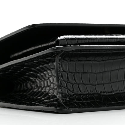Saint Laurent Calfskin Crocodile Embossed Monogram Sunset Chain Wallet Black 10 of 11