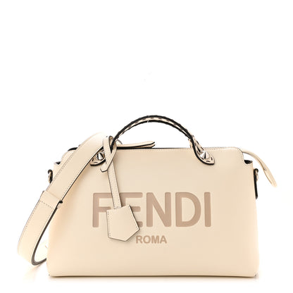 Fendi Vitello King Logo Embossed Medium By The Way Boston Bag White Ice 1 of 12