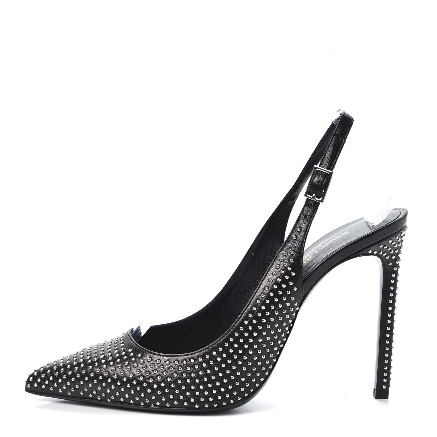 Saint Laurent Calfskin Studded Paris 105 Slingback Pumps 38.5 Black 1 of 11