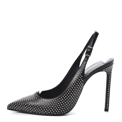 Saint Laurent Calfskin Studded Paris 105 Slingback Pumps 38.5 Black 1 of 11