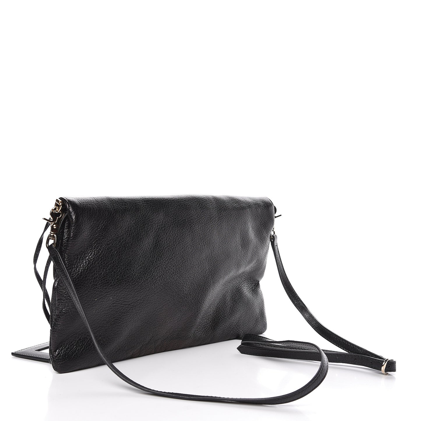 Chevre Gold Metallic Edge Hardware Envelope Clutch Black