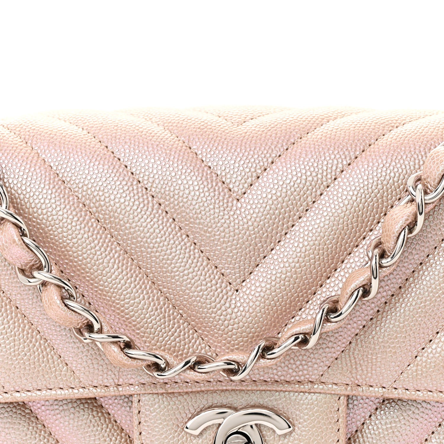 Chanel Iridescent Caviar Chevron Quilted Mini Rectangular Flap Light Gold 8 of 11