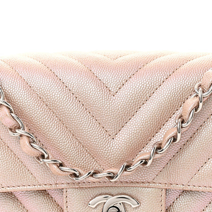 Chanel Iridescent Caviar Chevron Quilted Mini Rectangular Flap Light Gold 8 of 11