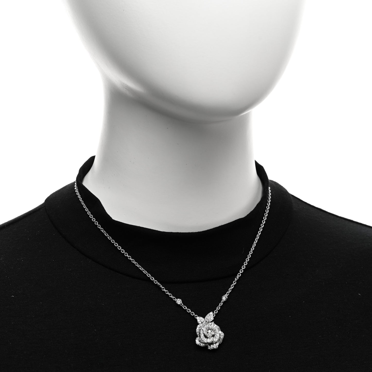 18K White Gold Diamond Medium Rose Dior Bagatelle Necklace