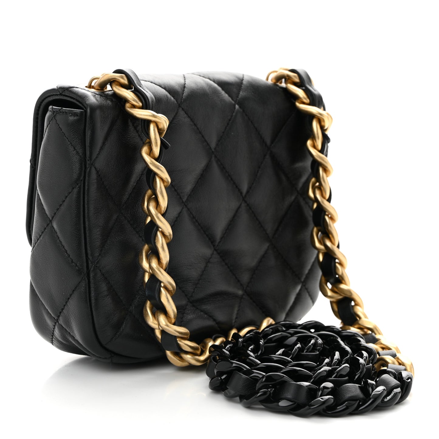 Lambskin Quilted Mini Lacquered Chain Flap Black