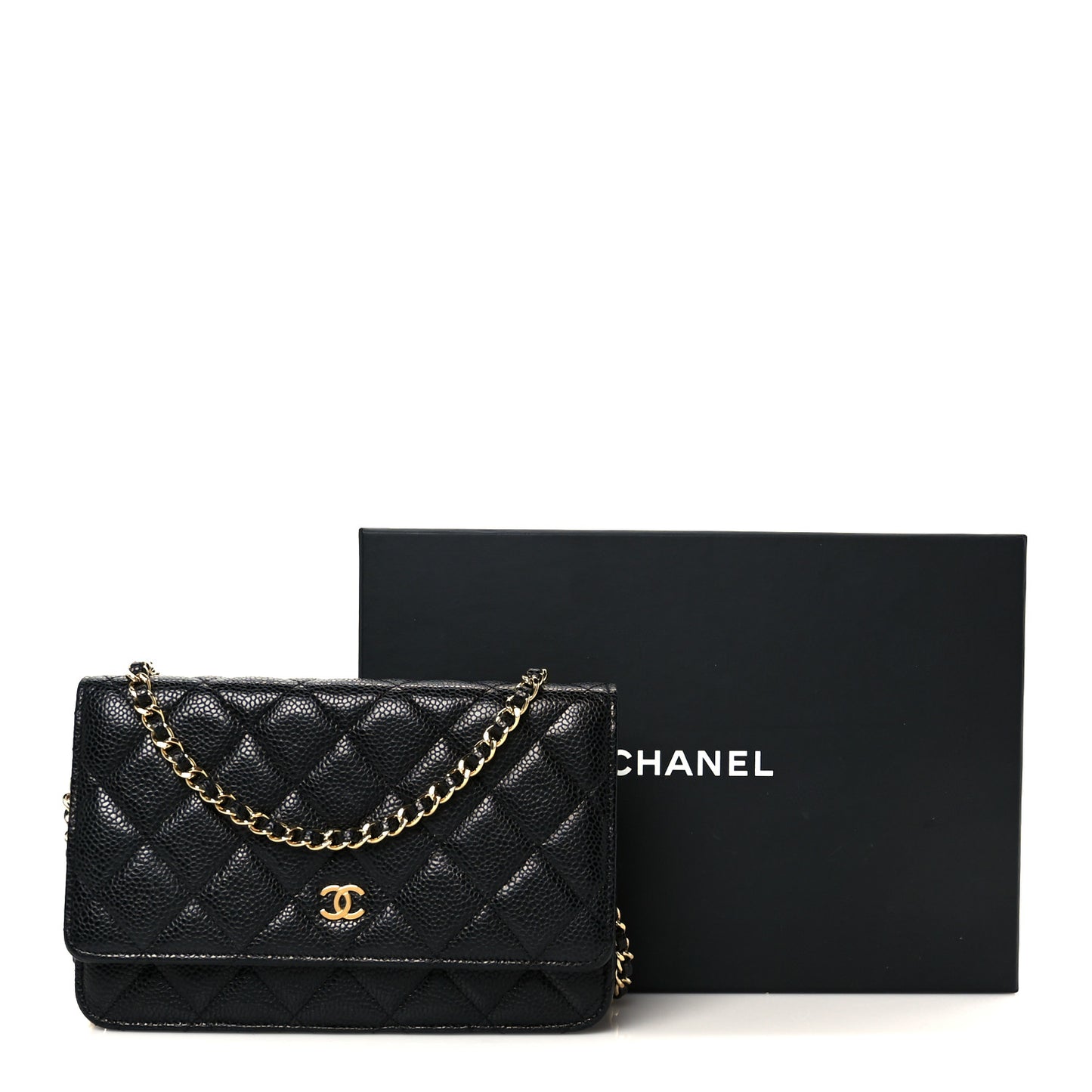 Caviar Quilted Wallet on Chain WOC Black