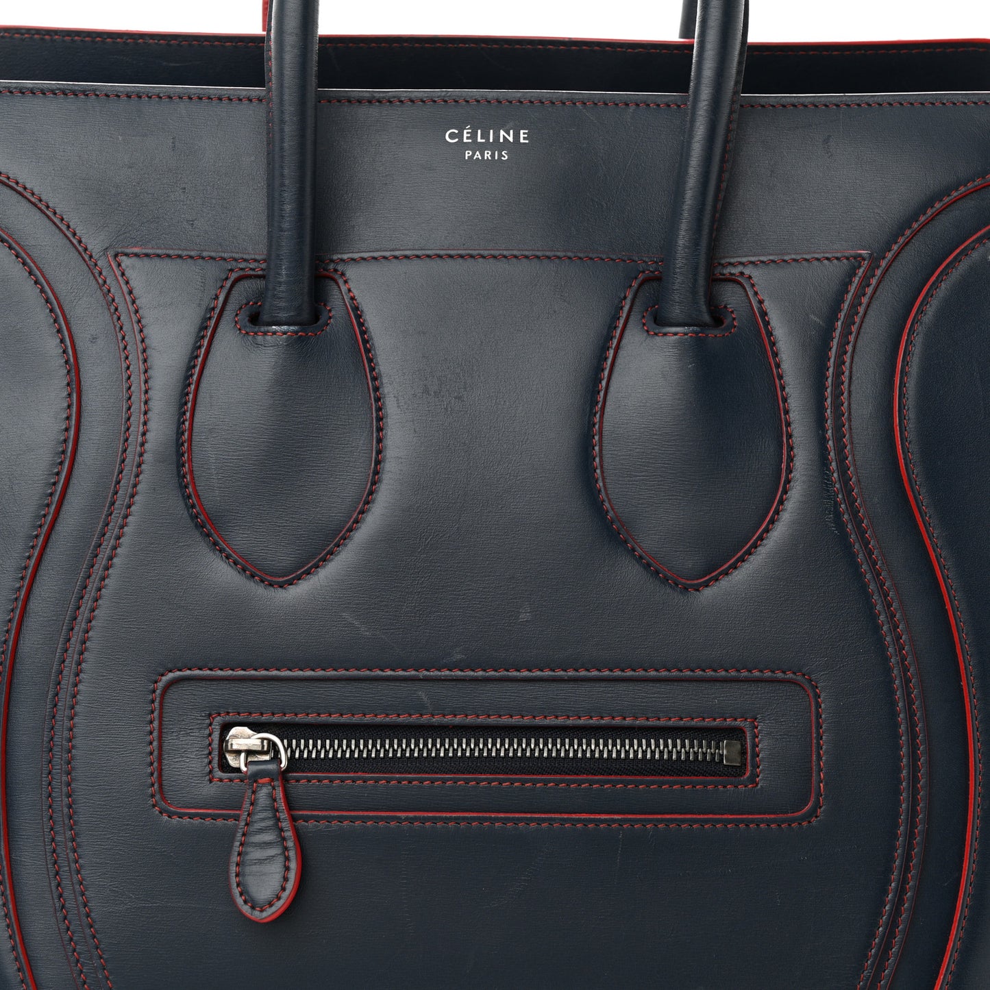 Satin Debossed Calfskin Mini Luggage Navy Blue