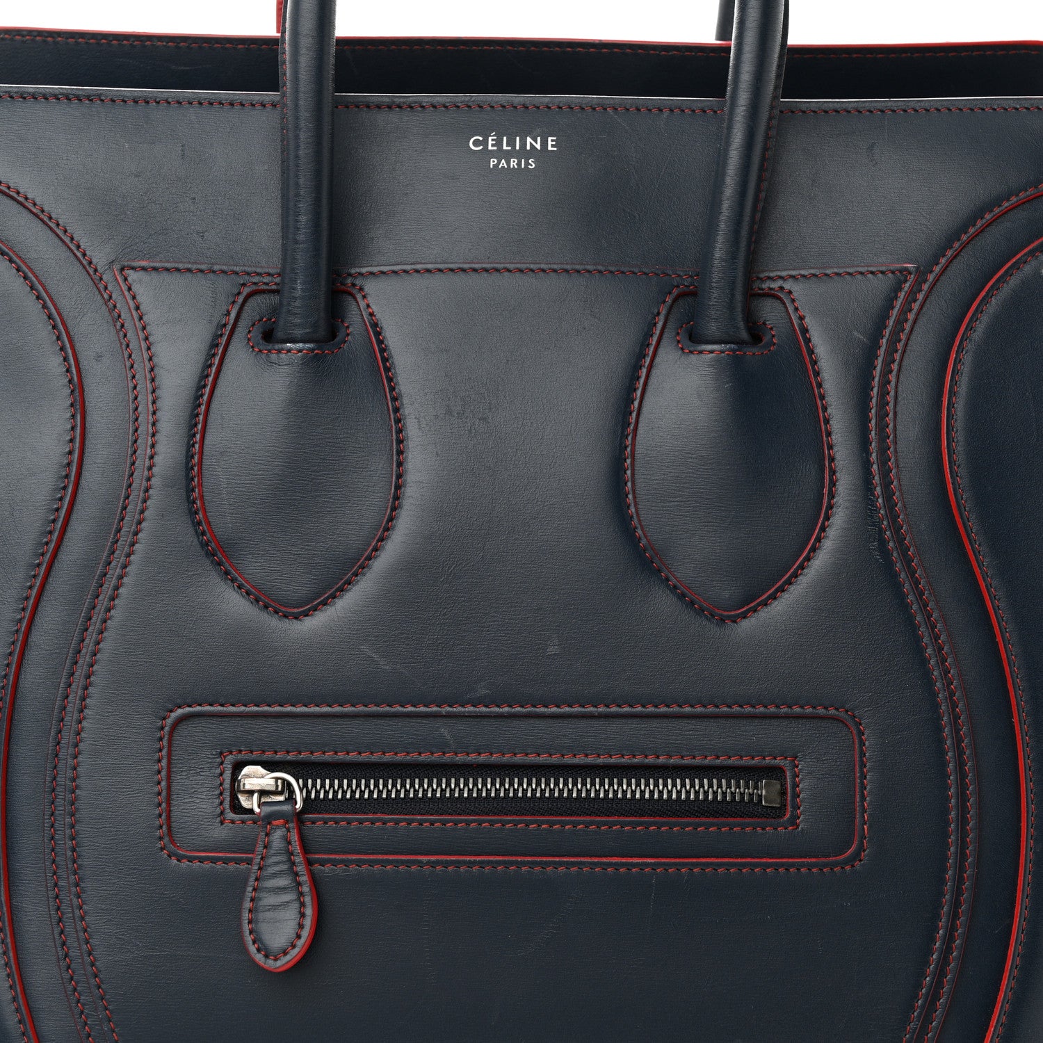 Celine Satin Debossed Calfskin Mini Luggage Navy Blue 7 of 21