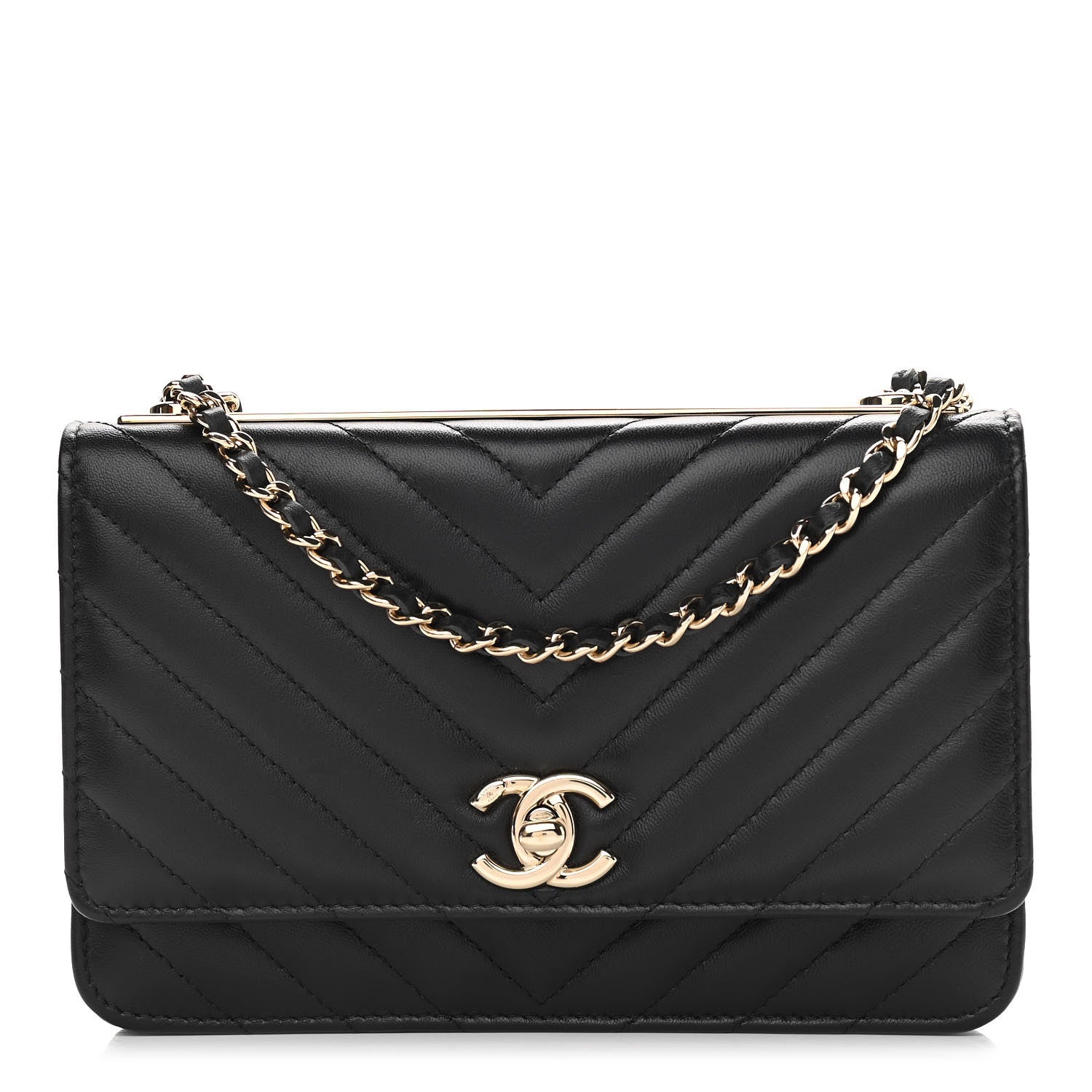 Chanel Lambskin Chevron Quilted Trendy CC Wallet On Chain WOC Black 1 of 12