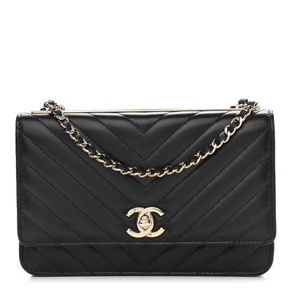Chanel Lambskin Chevron Quilted Trendy CC Wallet On Chain WOC Black 1 of 12