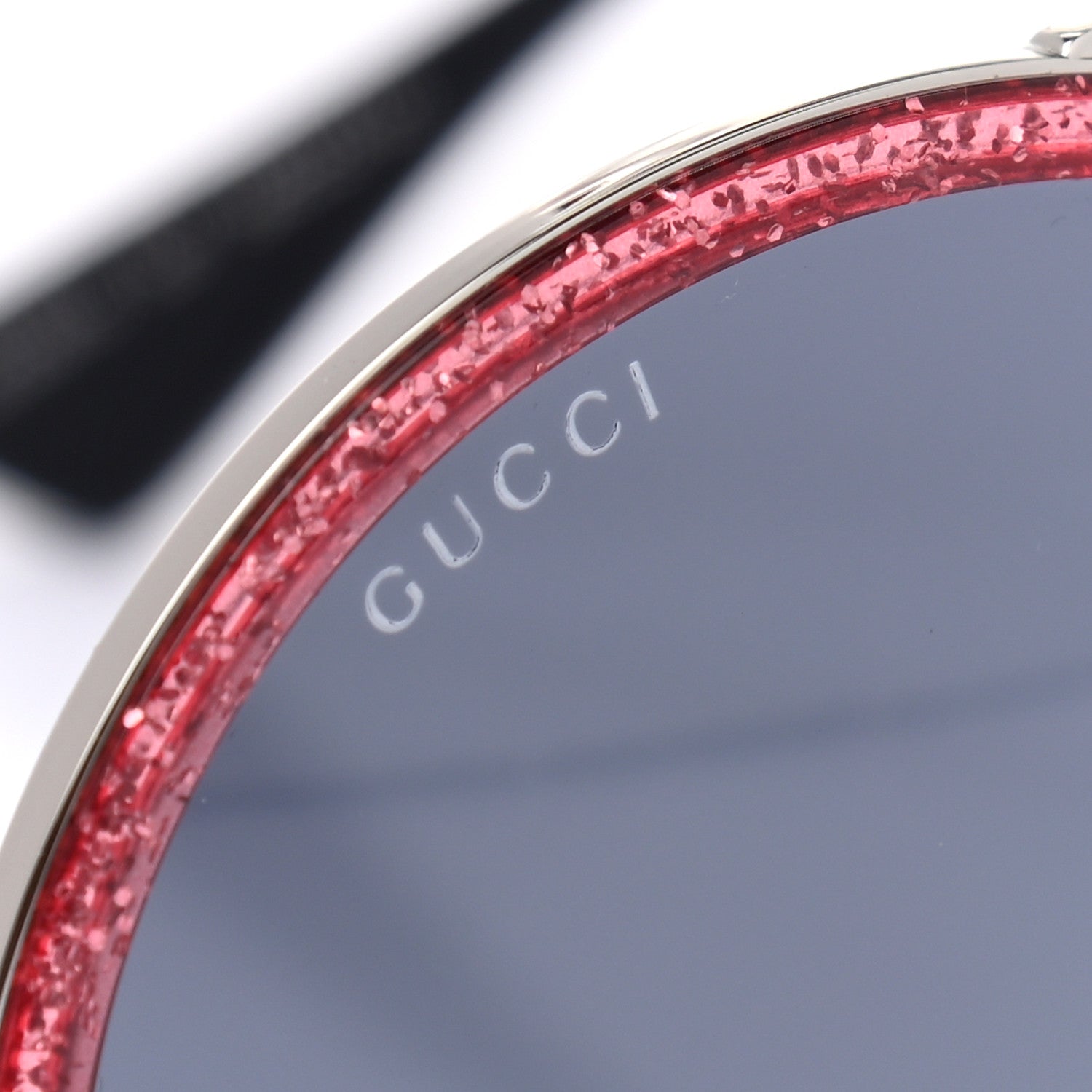 Gucci Metal Round Frame Glitter Sunglasses GG0061S Red 7 of 7
