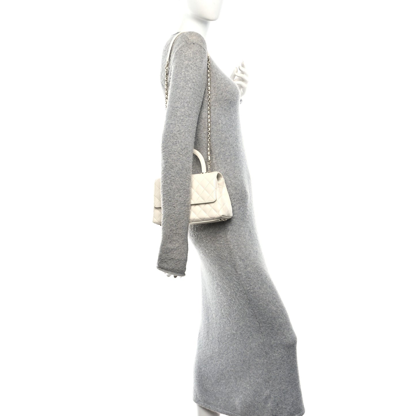 Caviar Quilted Mini Coco Handle Flap White