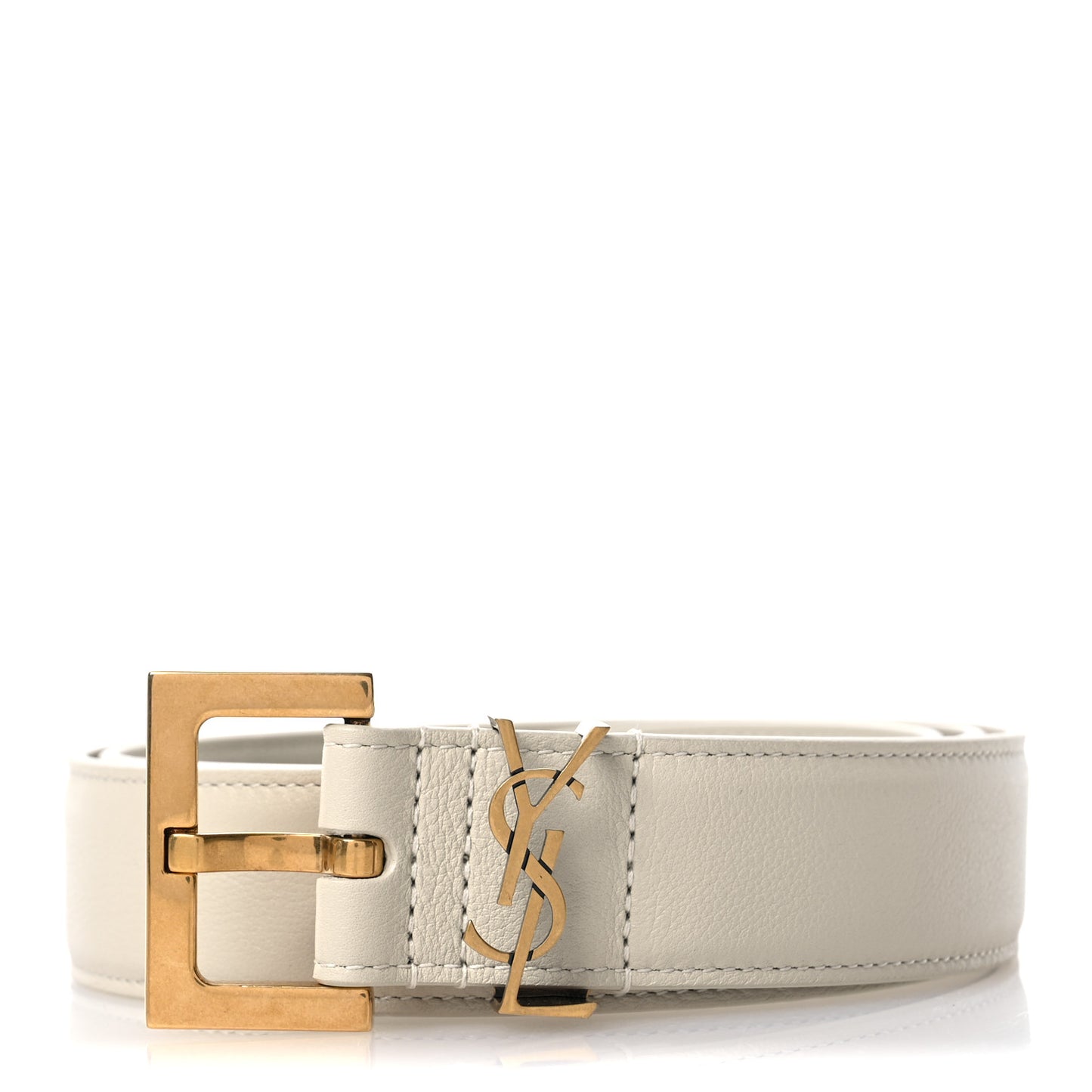 Smooth Calfskin Monogram Square Buckle Belt 85 Crema Soft