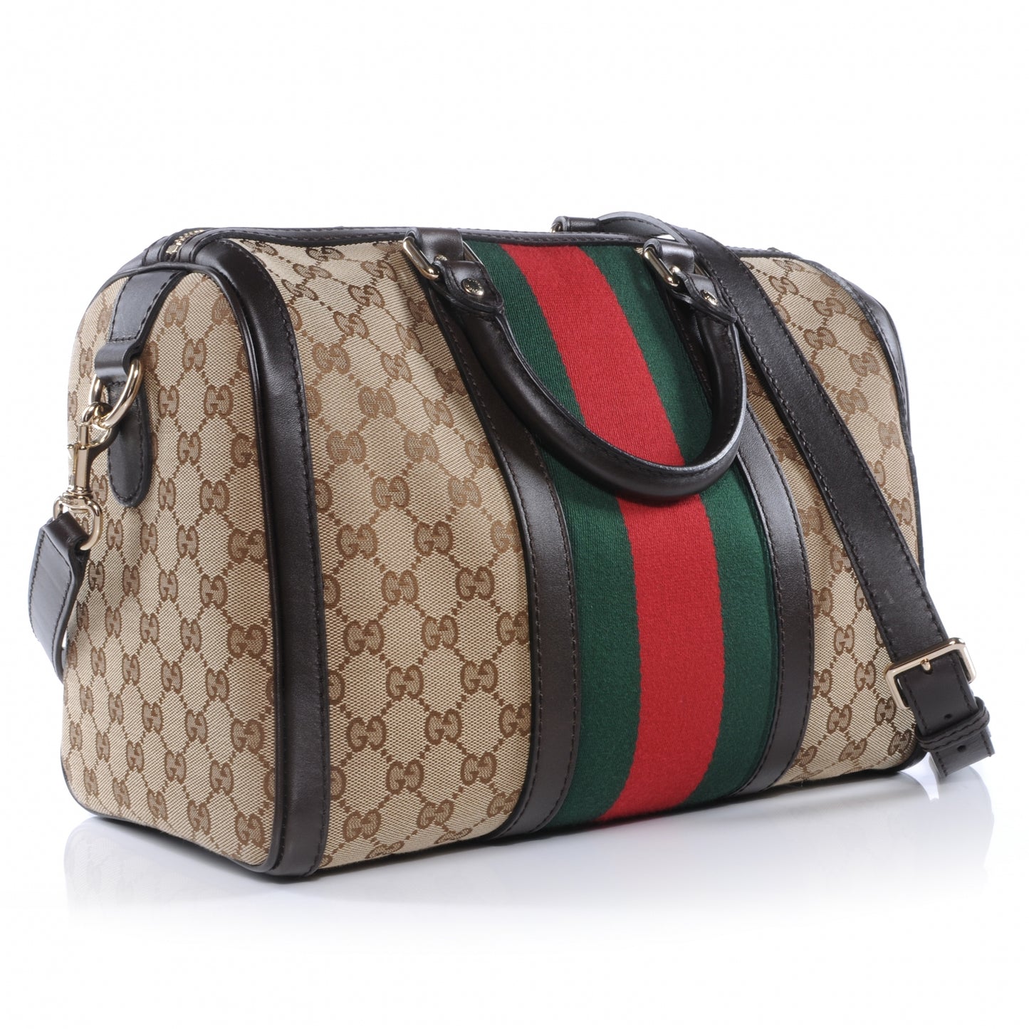 Monogram Selleria Calfskin Vintage Web Medium Boston Beige Ebony Cocoa
