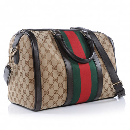 Gucci Monogram Selleria Calfskin Vintage Web Medium Boston Beige Ebony Cocoa 3 of 7