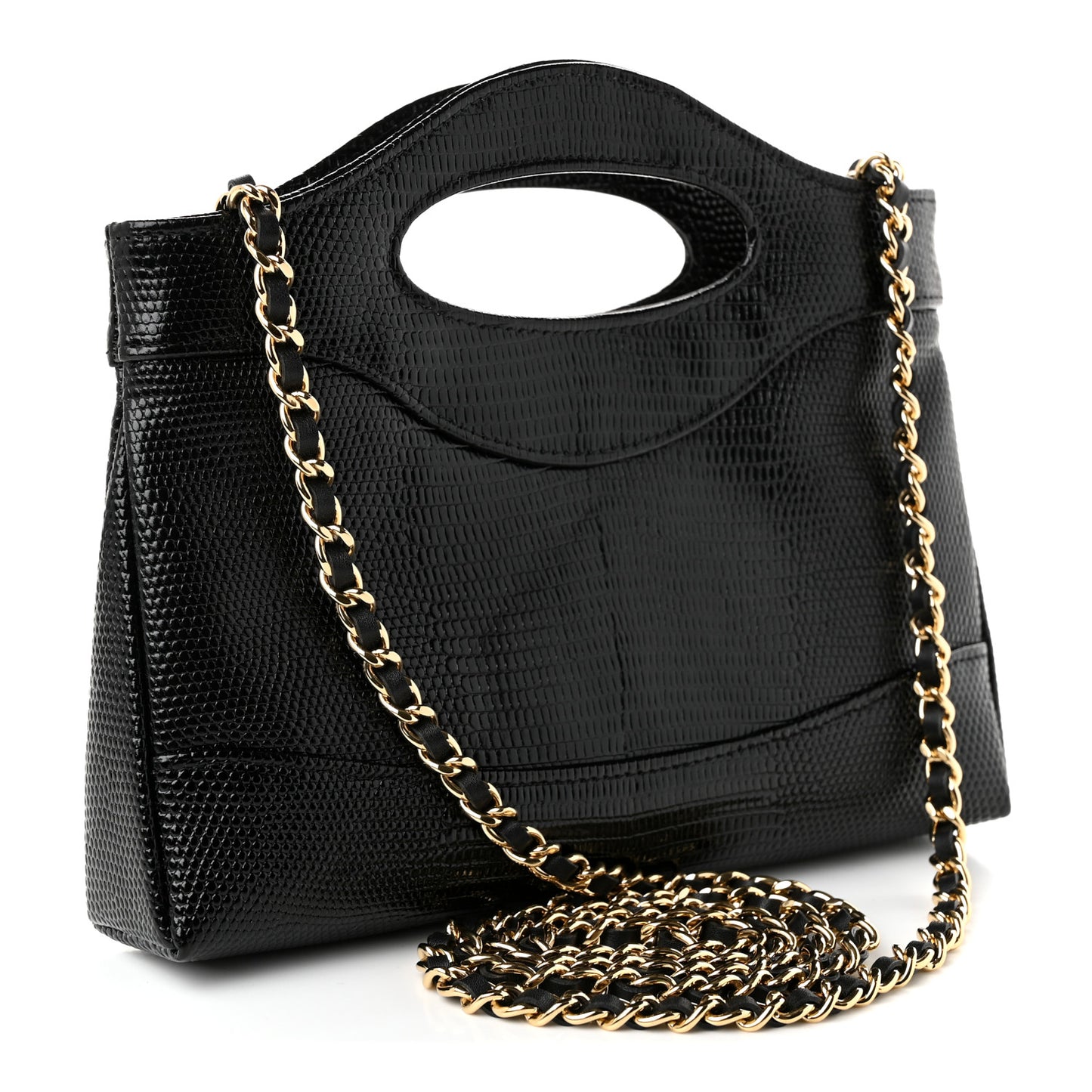 Calfskin Lizard Embossed Quilted Nano 31 Shopping Bag Black
