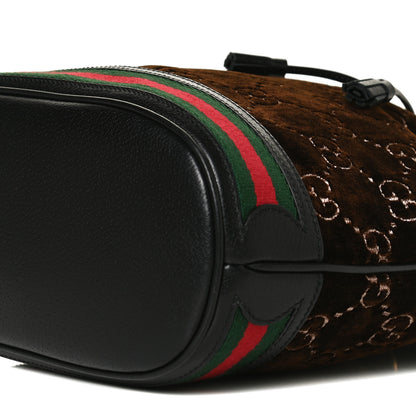 Gucci Velvet GG Monogram Textured Calfskin Web Bucket Bag Brown Black 10 of 12