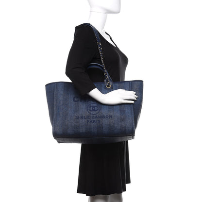 Chanel Mixed Fibers Striped Medium Deauville Tote Navy Blue 2 of 10