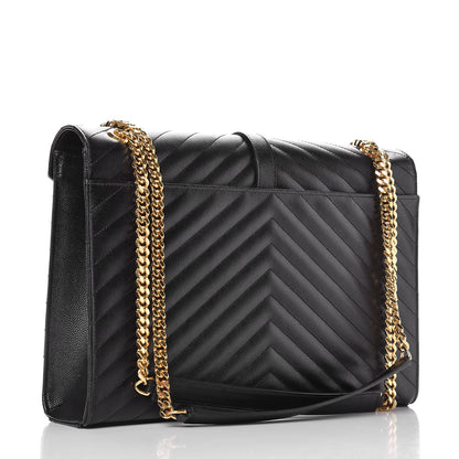 Saint Laurent Grain De Poudre Matelasse Chevron Large Monogram Satchel Black 4 of 8
