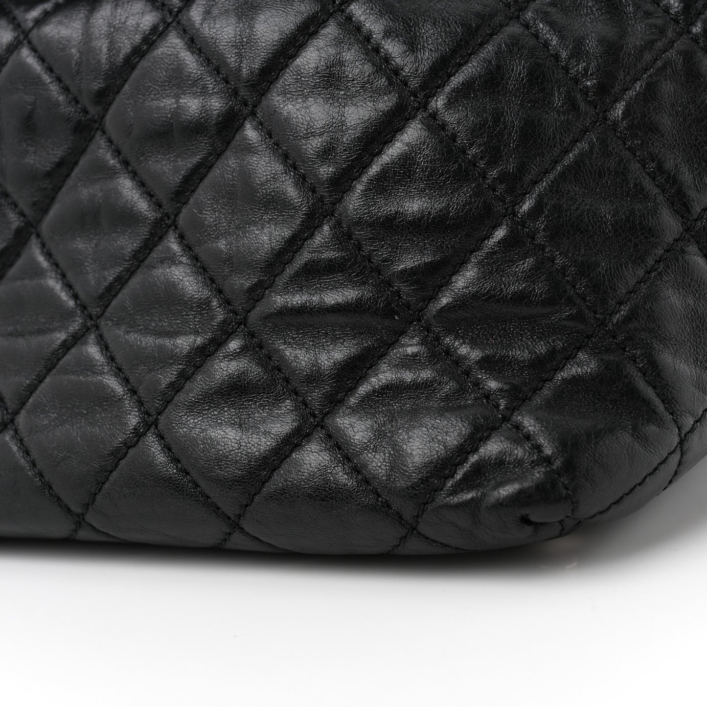 Glazed Calfskin Quilted Beijing Backpack Black