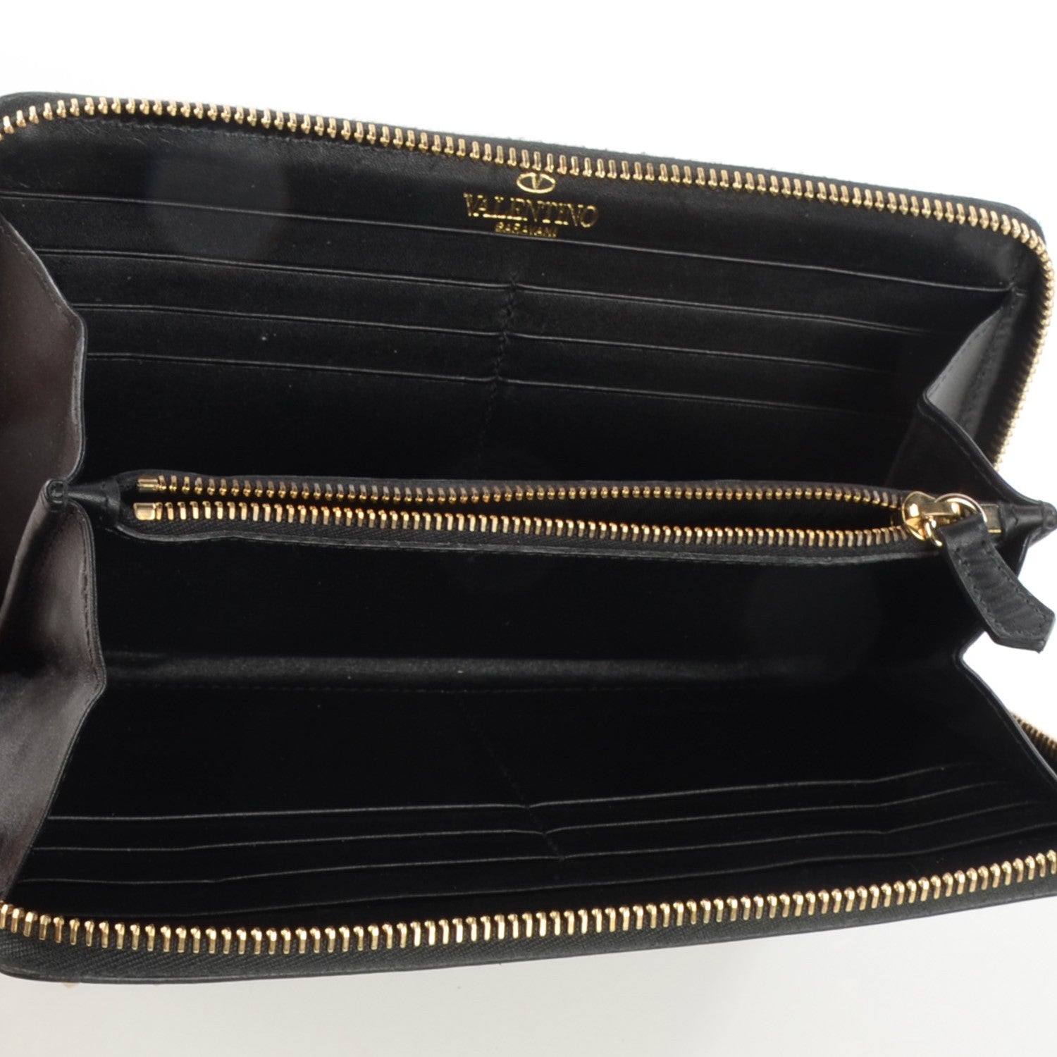 Valentino Garavani Calfskin Rockstud Zip Around Wallet Black 5 of 9
