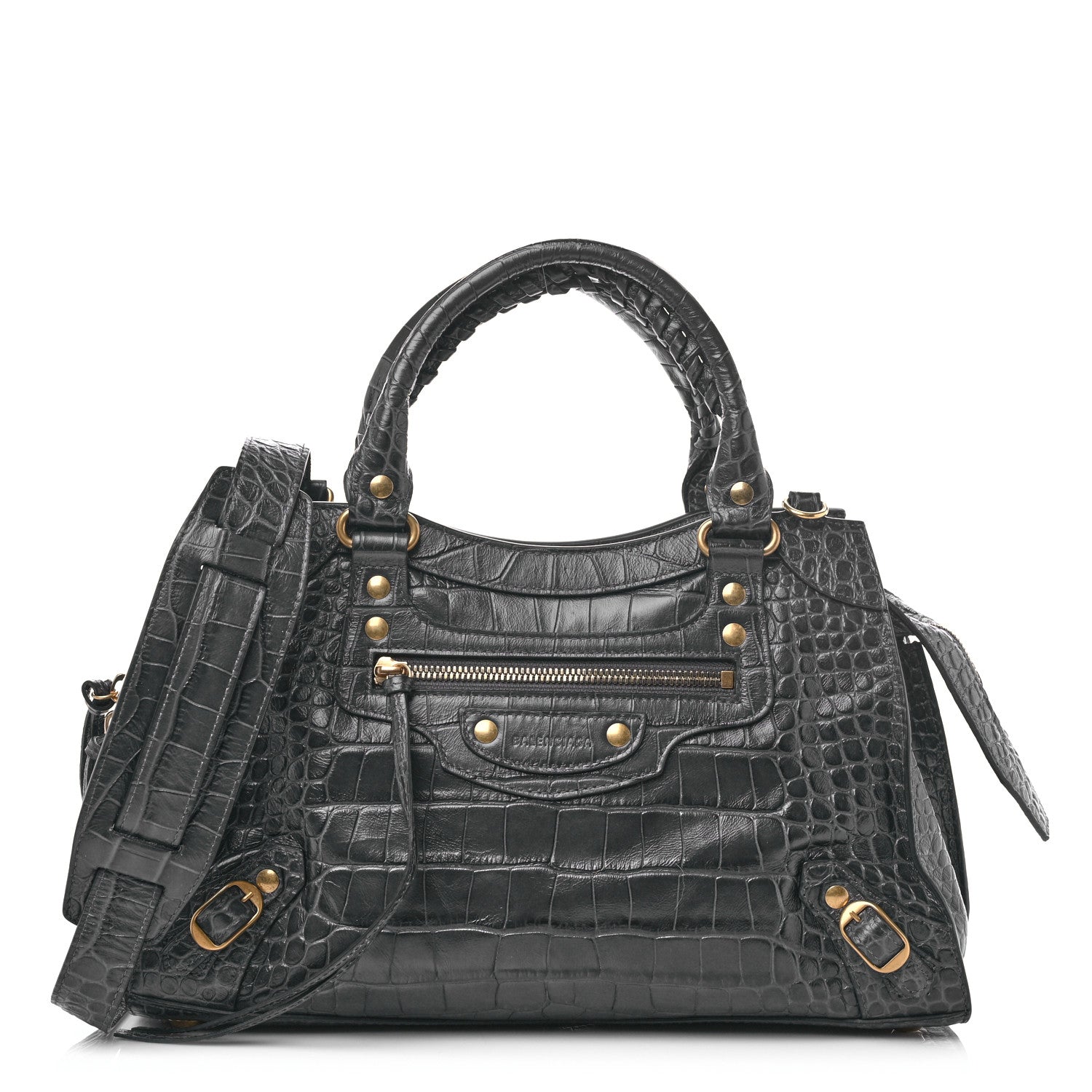 Balenciaga Extra Supple Calfskin Crocodile Embossed Neo Classic Gold Hardware S City Dark Grey 1 of 8