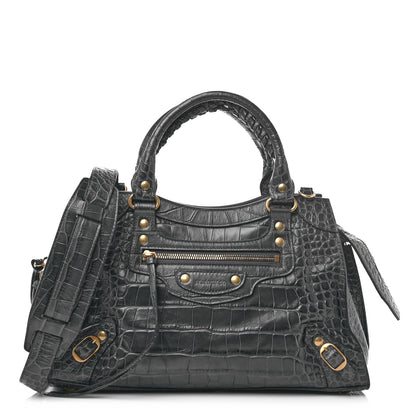 Balenciaga Extra Supple Calfskin Crocodile Embossed Neo Classic Gold Hardware S City Dark Grey 1 of 8