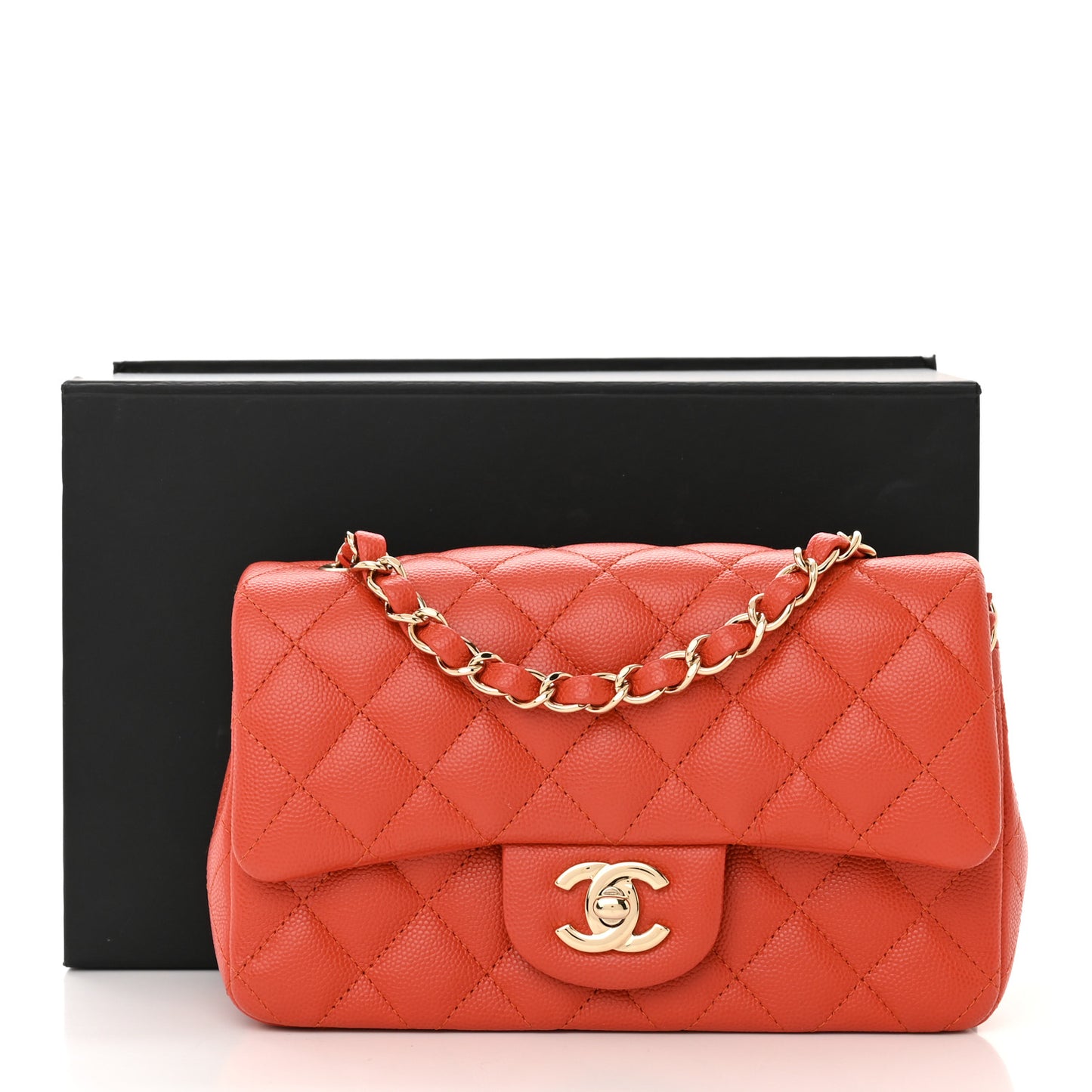 Caviar Quilted Mini Rectangular Flap Orange