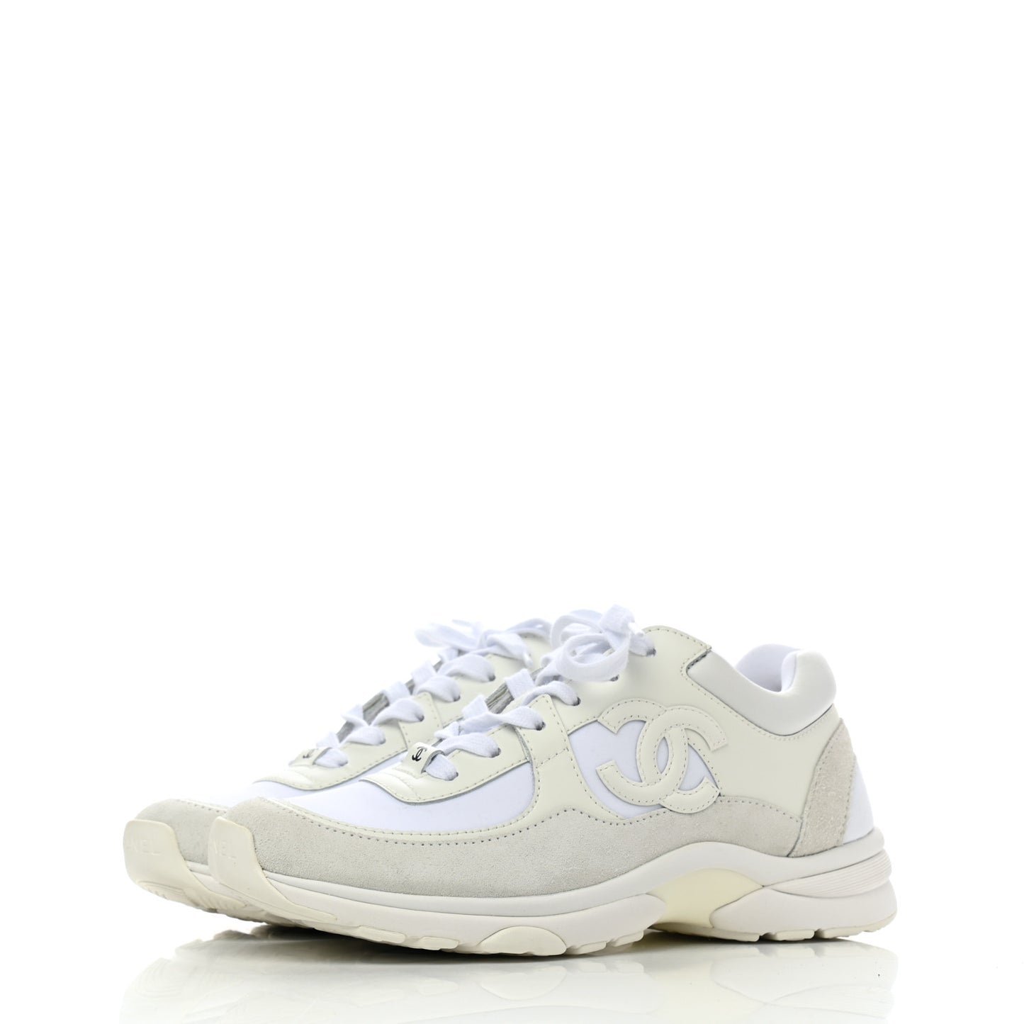 Mesh Suede Calfskin Grained Calfskin Womens CC Sneakers 37 White