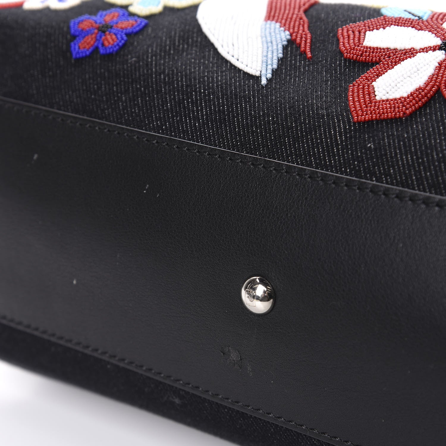 Fendi Denim Vitello Dolce QuTweet Beaded Medium Peekaboo Iconic Satchel Dark Blue Multicolor Black 13 of 14