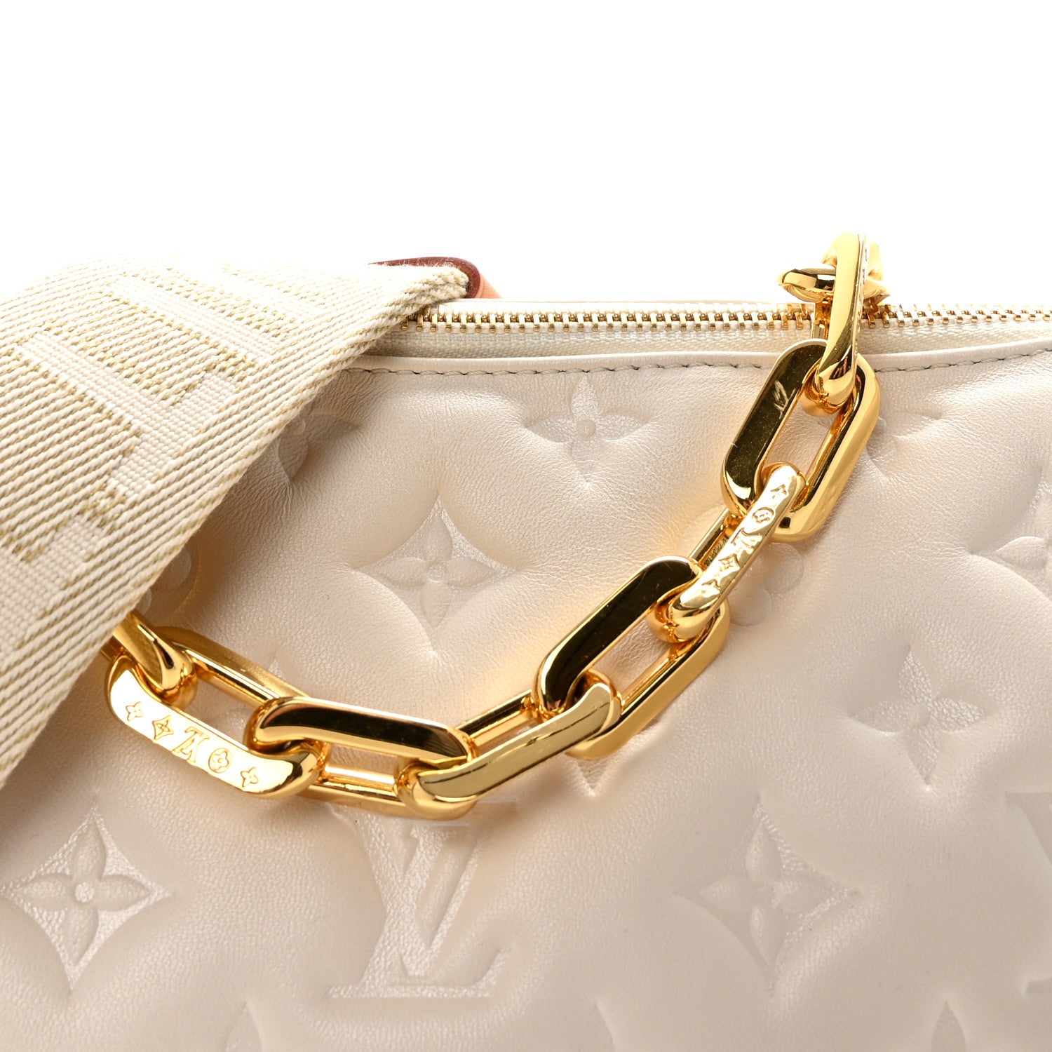 Louis Vuitton Lambskin Embossed Monogram Coussin PM White 7 of 9