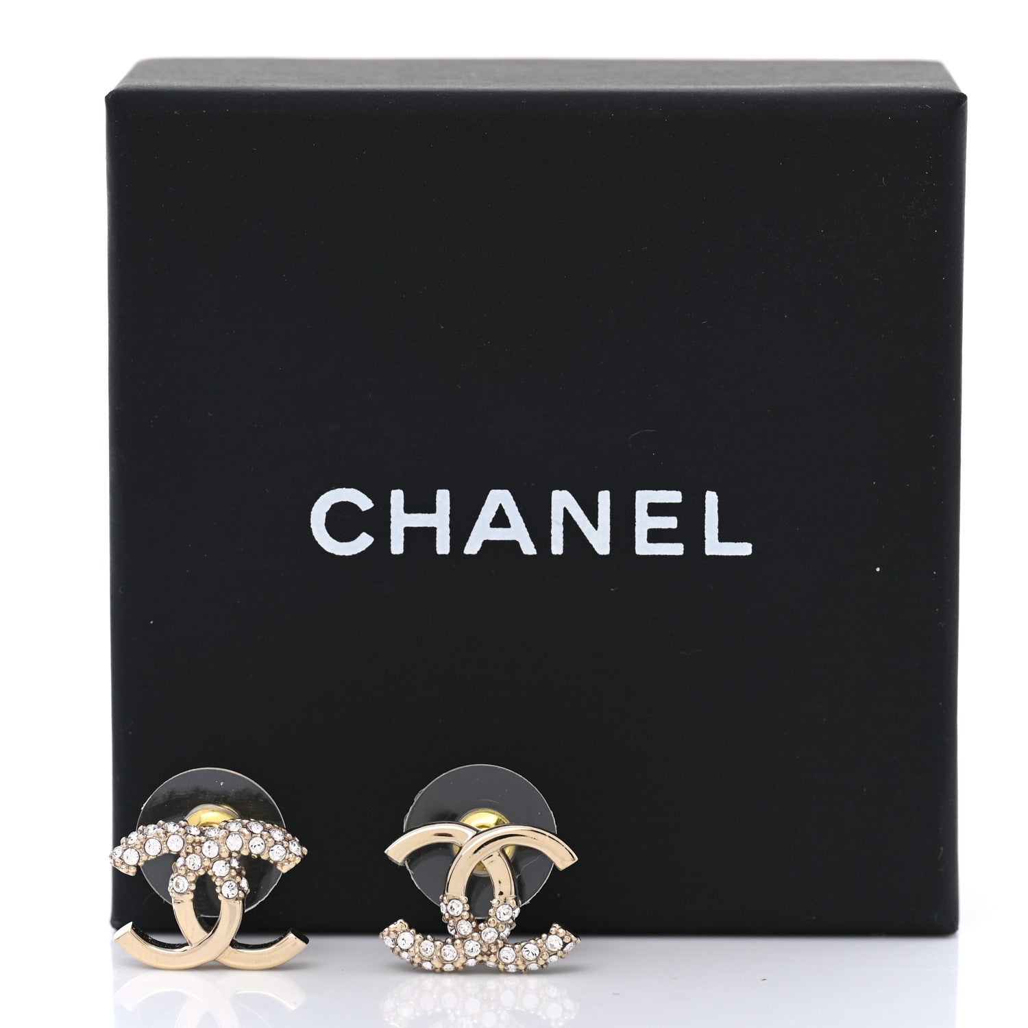 Chanel Crystal Metal CC Earrings Gold 5 of 5