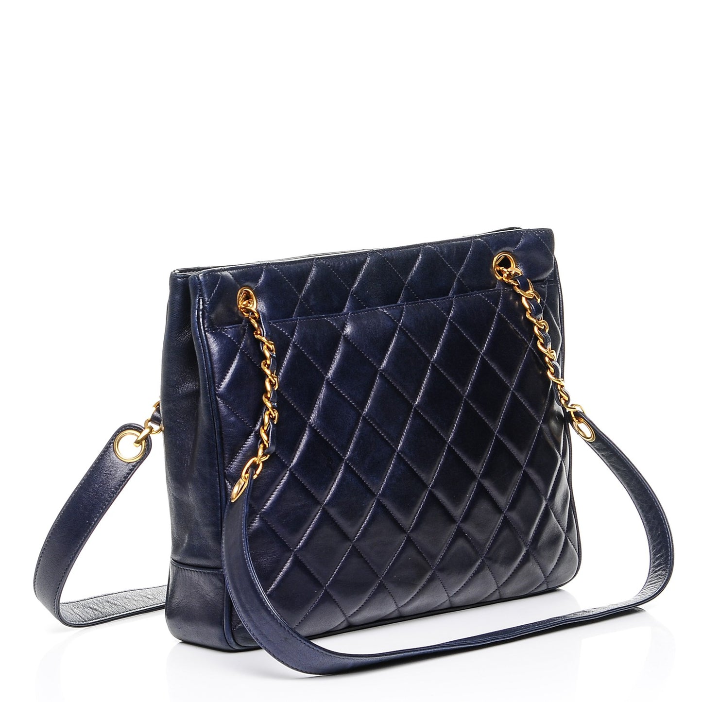 Lambskin Quilted Shoulder Bag Navy Blue