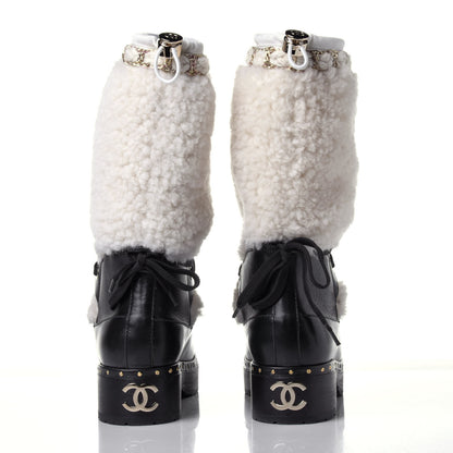 Chanel Shearling Chain Studded CC High Boot 38 Black 5 of 12