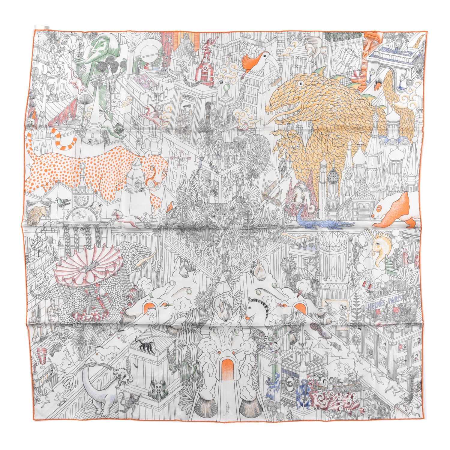 Hermes Silk Animapolis Scarf 90 White Jaune Vert 1 of 4