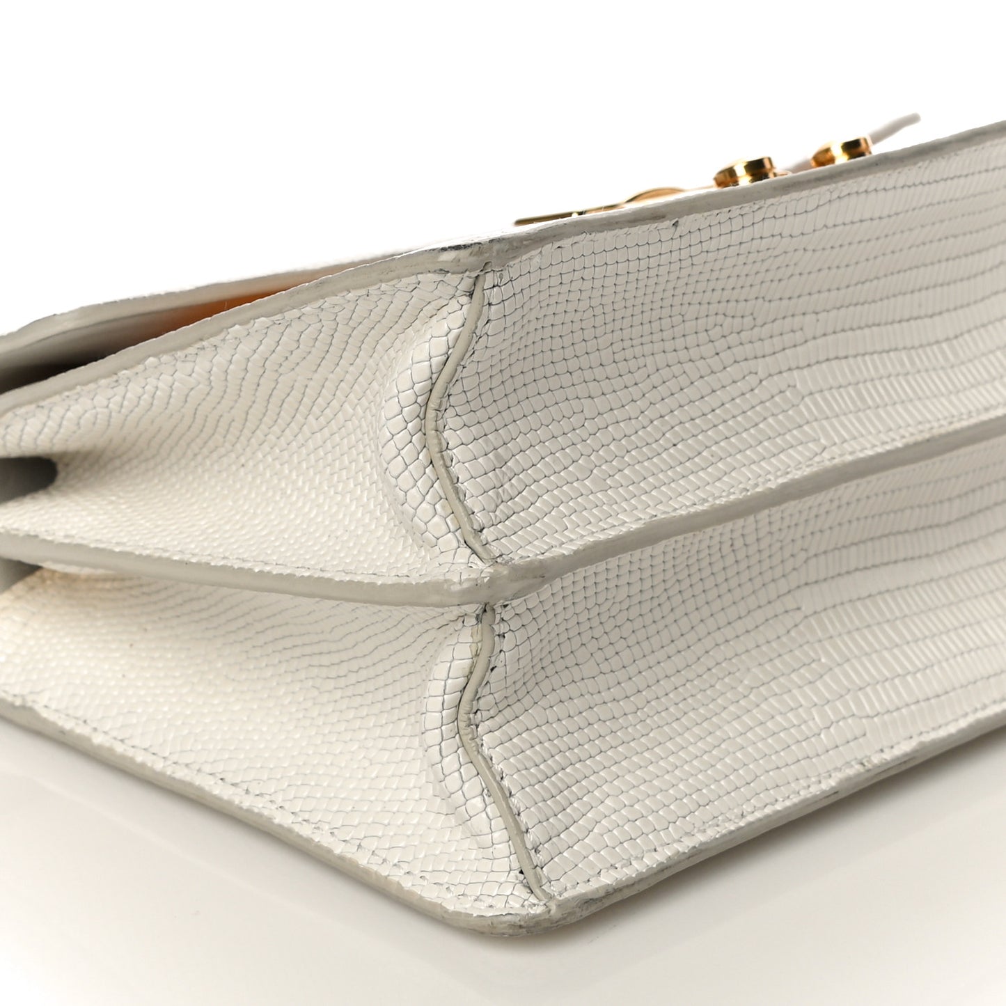 Calfskin Lizard Embossed Flap Bag Yellow White