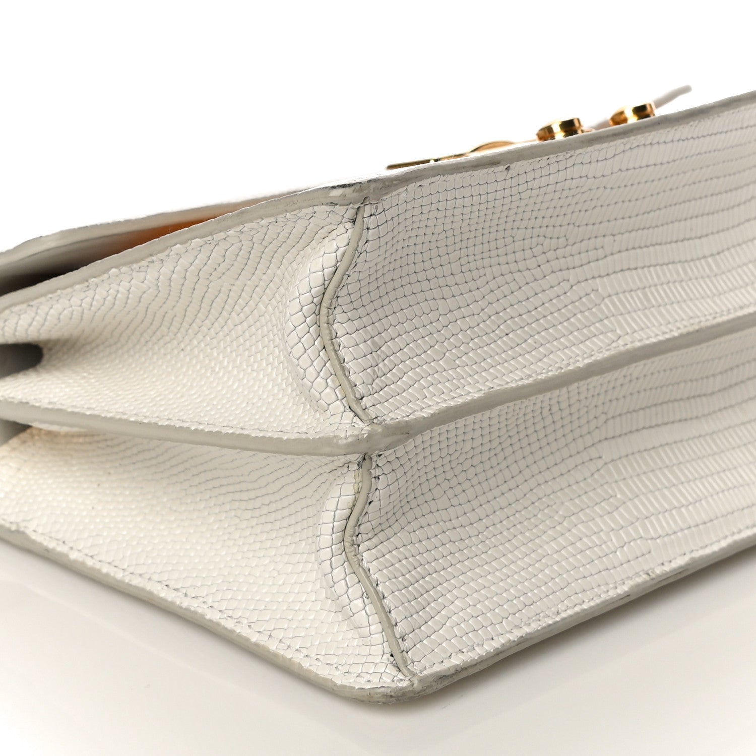 Miu Miu Calfskin Lizard Embossed Flap Bag Yellow White 9 of 11