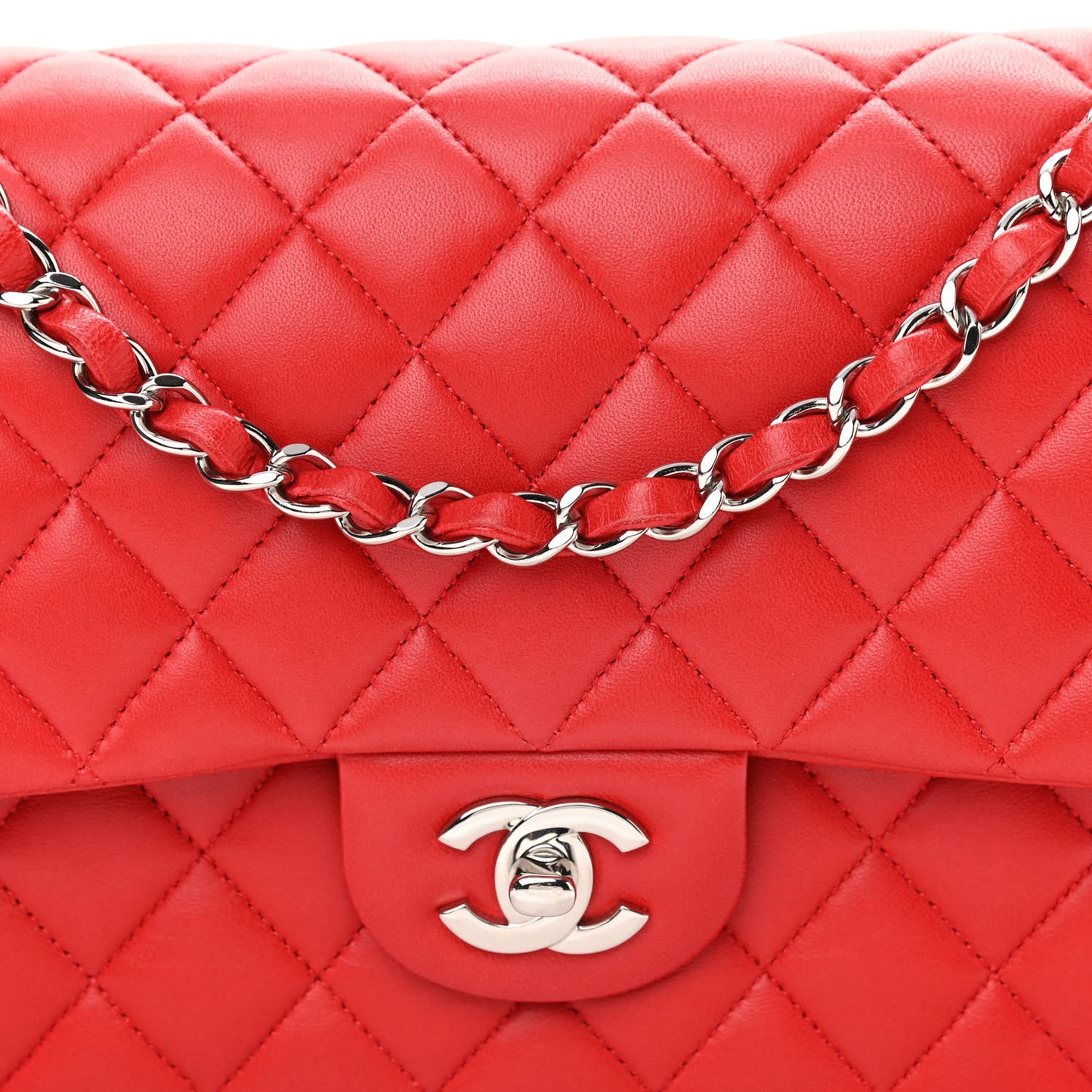 Lambskin Quilted Medium Double Flap Red