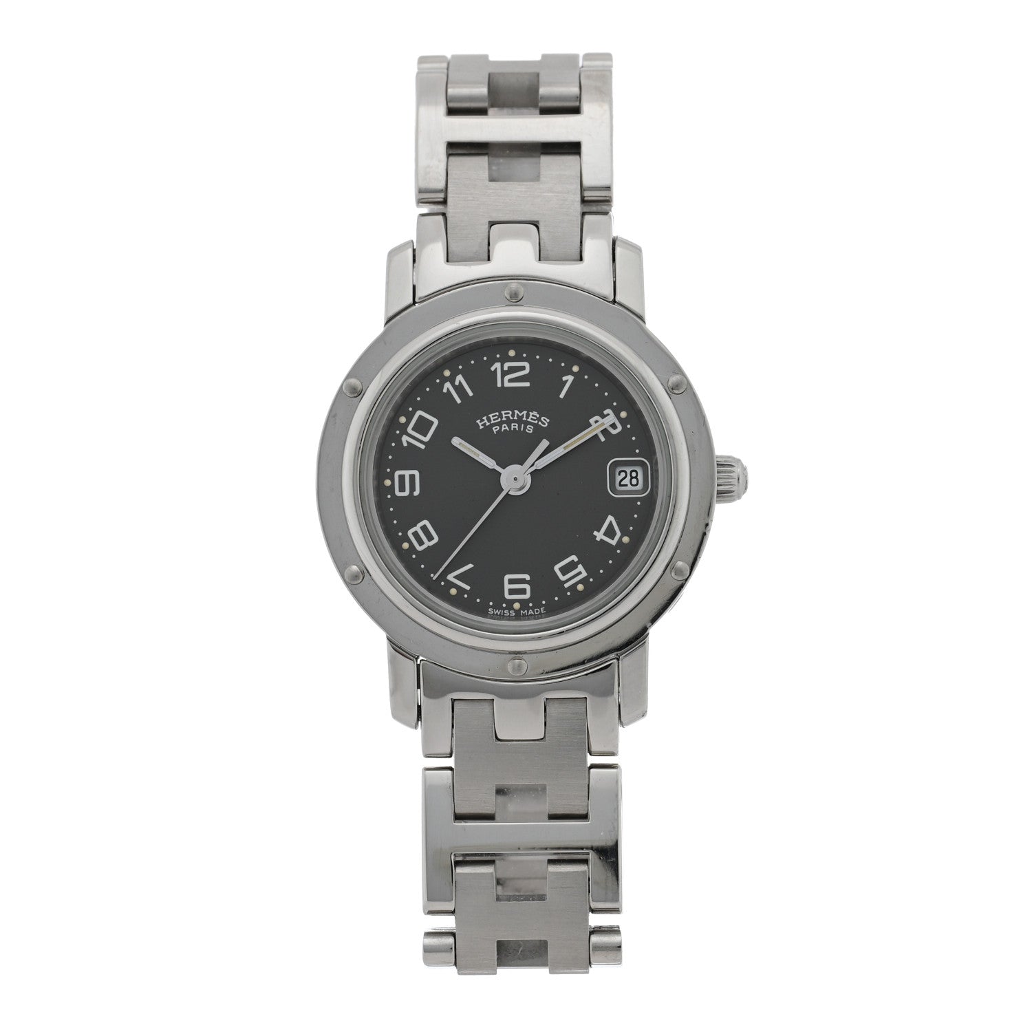 Hermes Stainless Steel 24mm Clipper Quartz Watch Grey 1 of 5