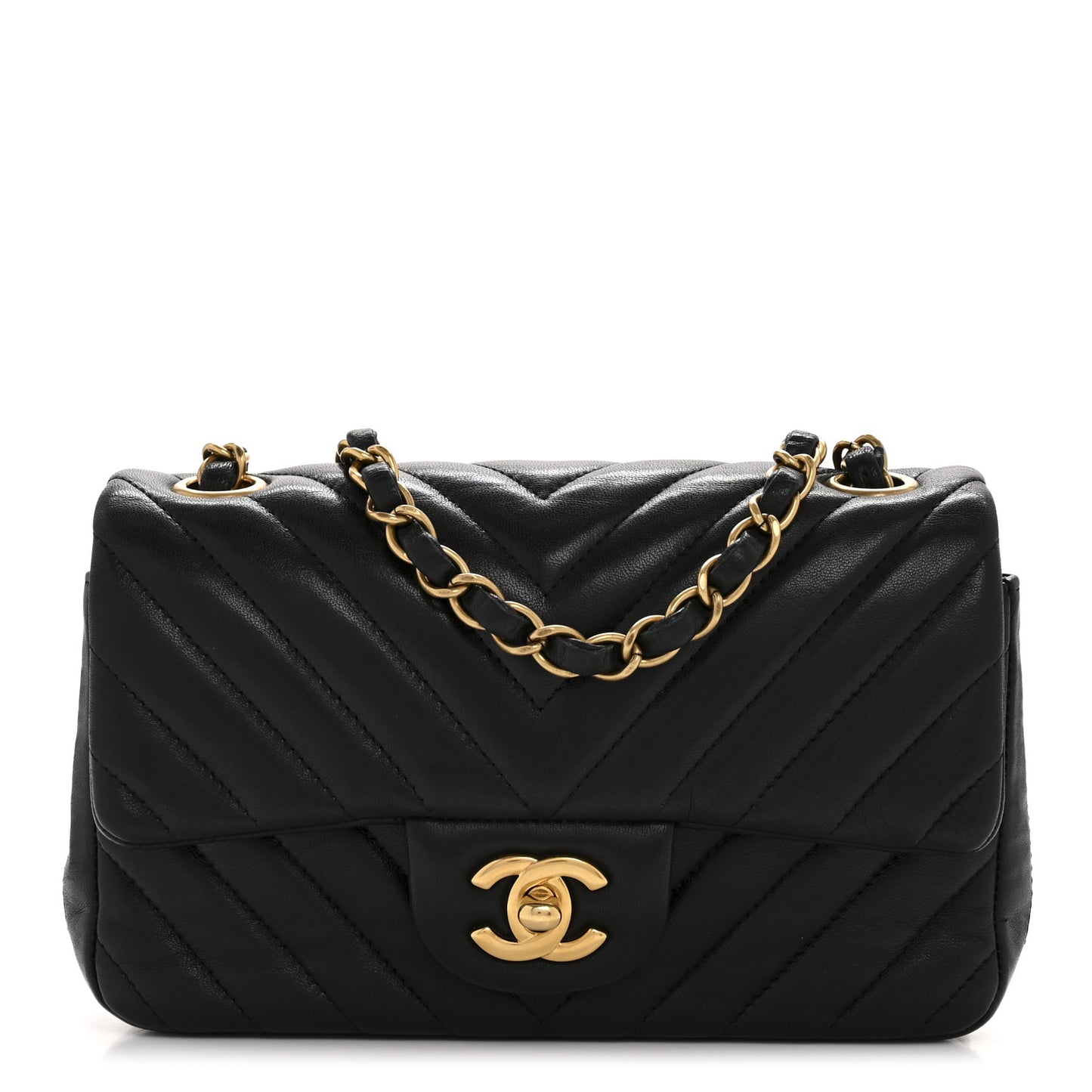 Lambskin Chevron Quilted Mini Rectangular Flap Black