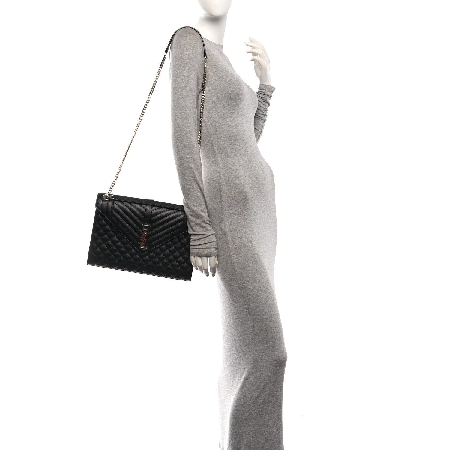 Saint Laurent Grain De Poudre Textured Mixed Matelasse Large Triquilt Monogram Satchel Black 2 of 11