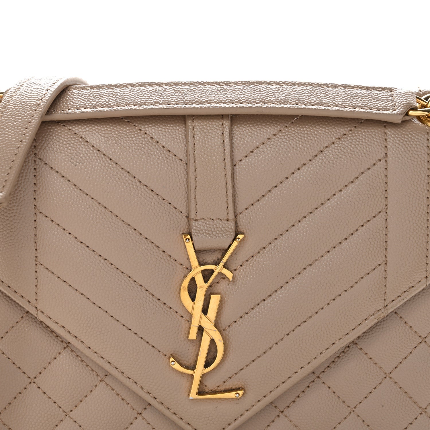 Saint Laurent Grain De Poudre Textured Mixed Matelasse Medium Triquilt Monogram Satchel Dark Beige 8 of 14