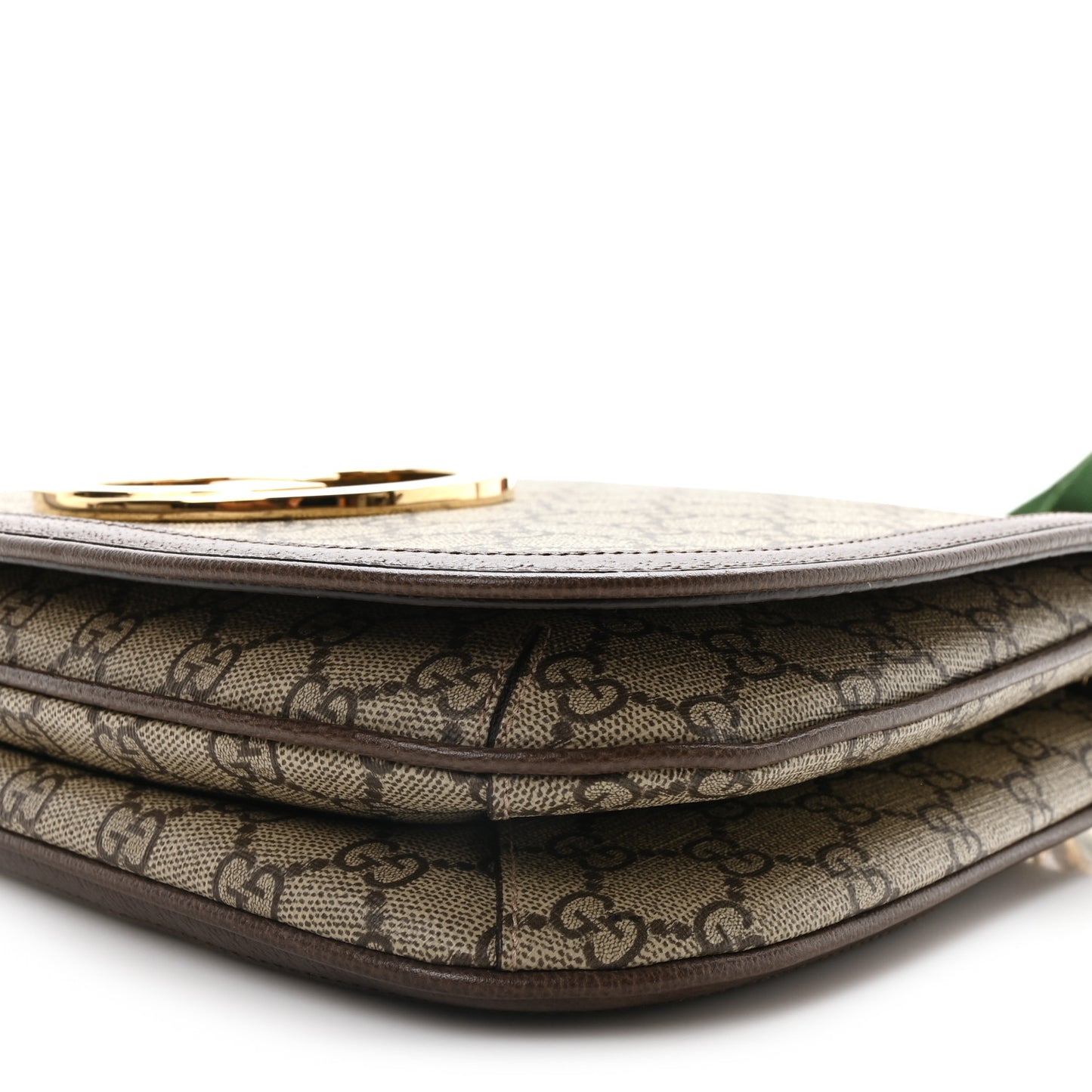 GG Supreme Monogram Textured Dollar Calfskin Web Medium Blondie Top Handle Shoulder Flap Bag Beige Ebony New Acero