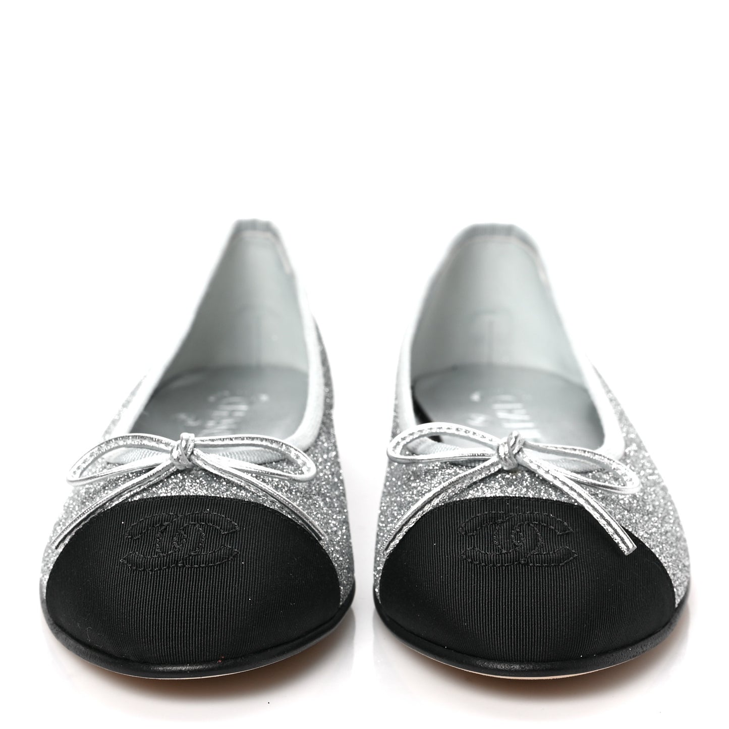Glitter Grosgrain Cap Toe CC Ballerina Flats 38 Silver