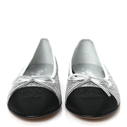 Chanel Glitter Grosgrain Cap Toe CC Ballerina Flats 38 Silver 2 of 9