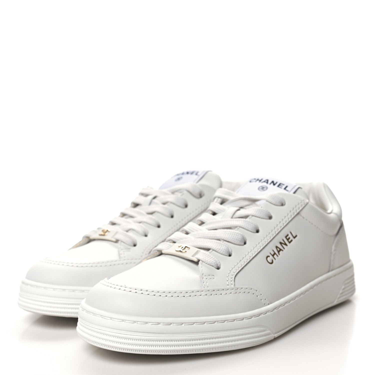 Chanel Calfskin Womens CC Logo Sneakers 37 White 3 of 9