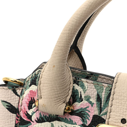 Burberry Soft Grain Calfskin Floral Print Medium Buckle Tote Natural Emerald Green 11 of 13