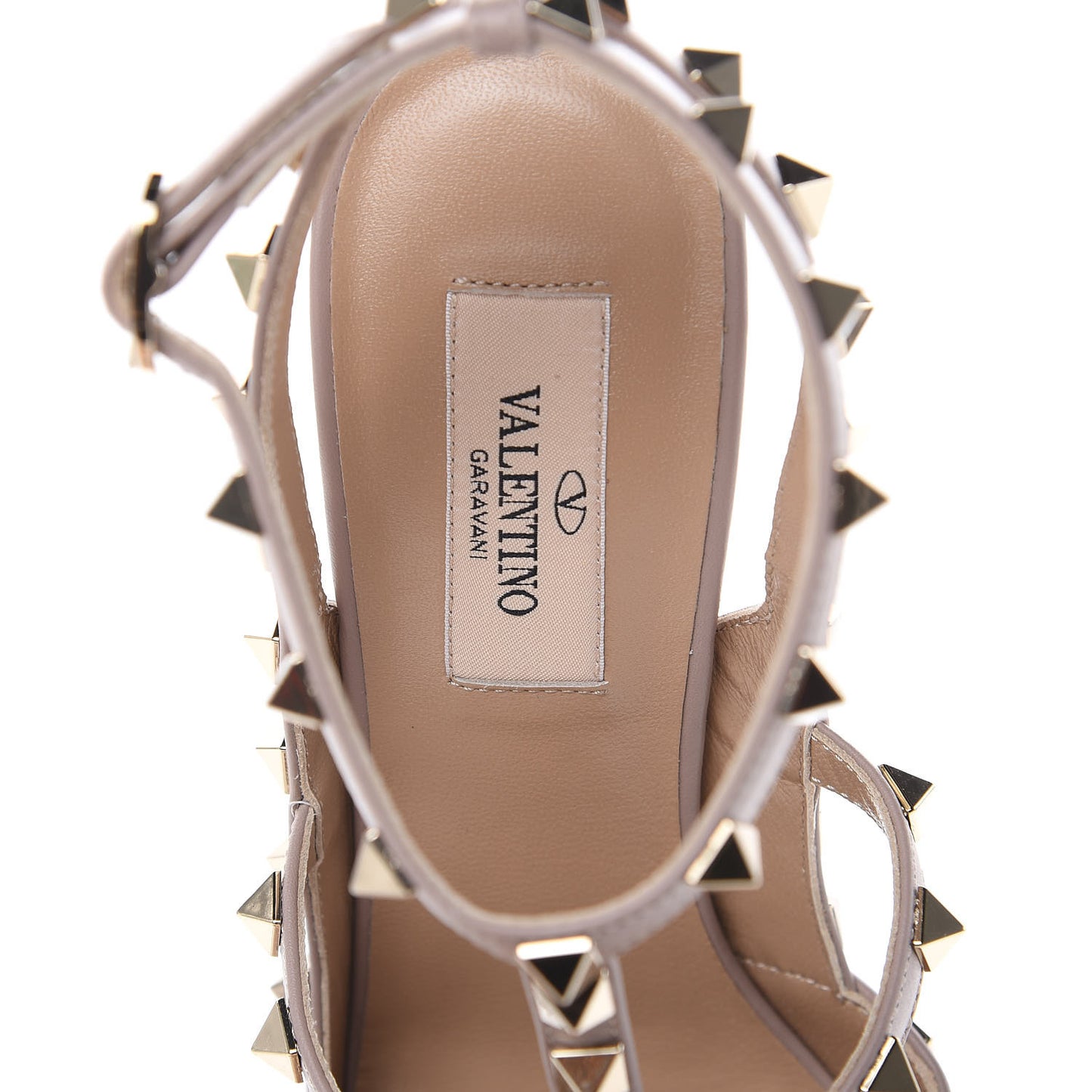 Pebbled Calfskin Rockstud Ankle Strap Pumps 38 Poudre
