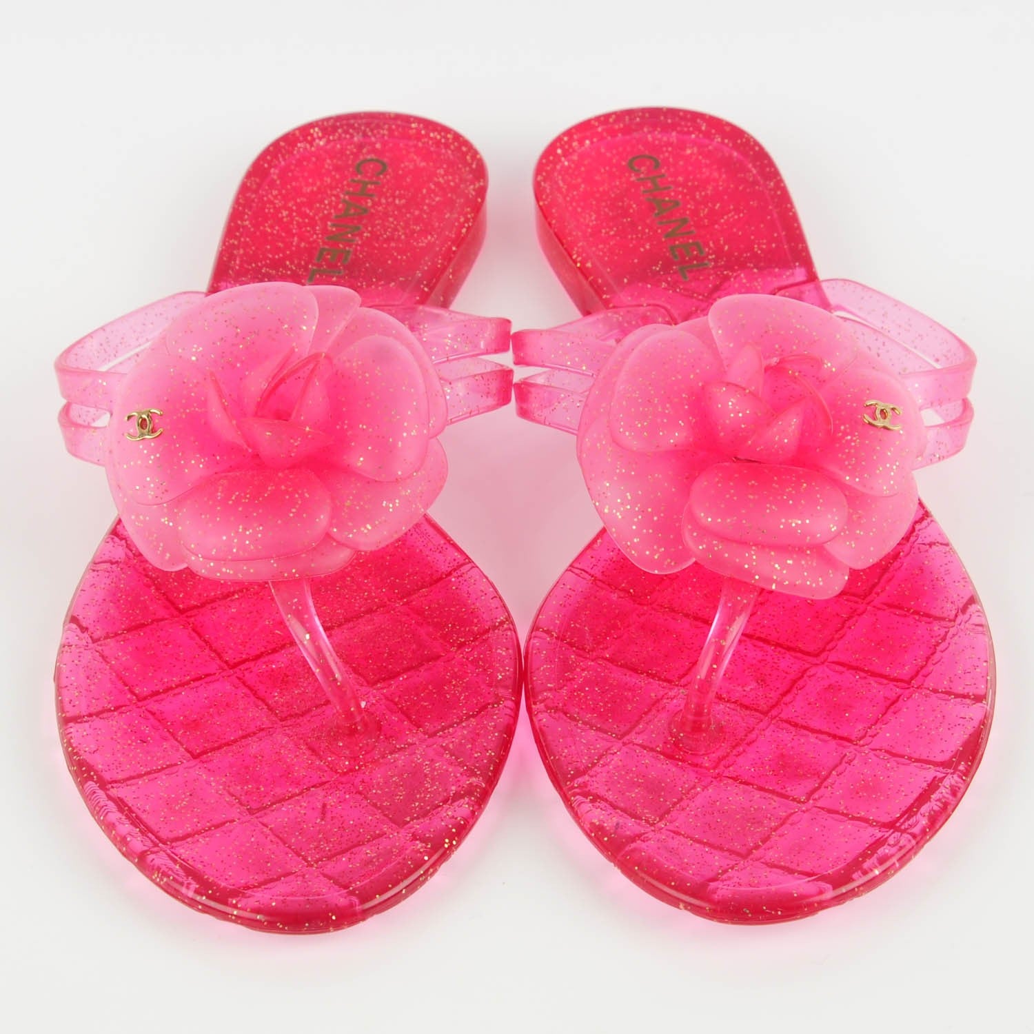 Chanel Jelly Camellia Glitter Thong Sandals 38 Pink 2 of 8